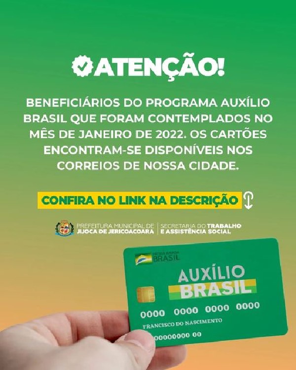 BENEFICIÁRIOS DO PROGRAMA AUXÍLIO BRASIL QUE FORAM CONTEMPLADOS NO MÊS DE JANEIRO DE 2022